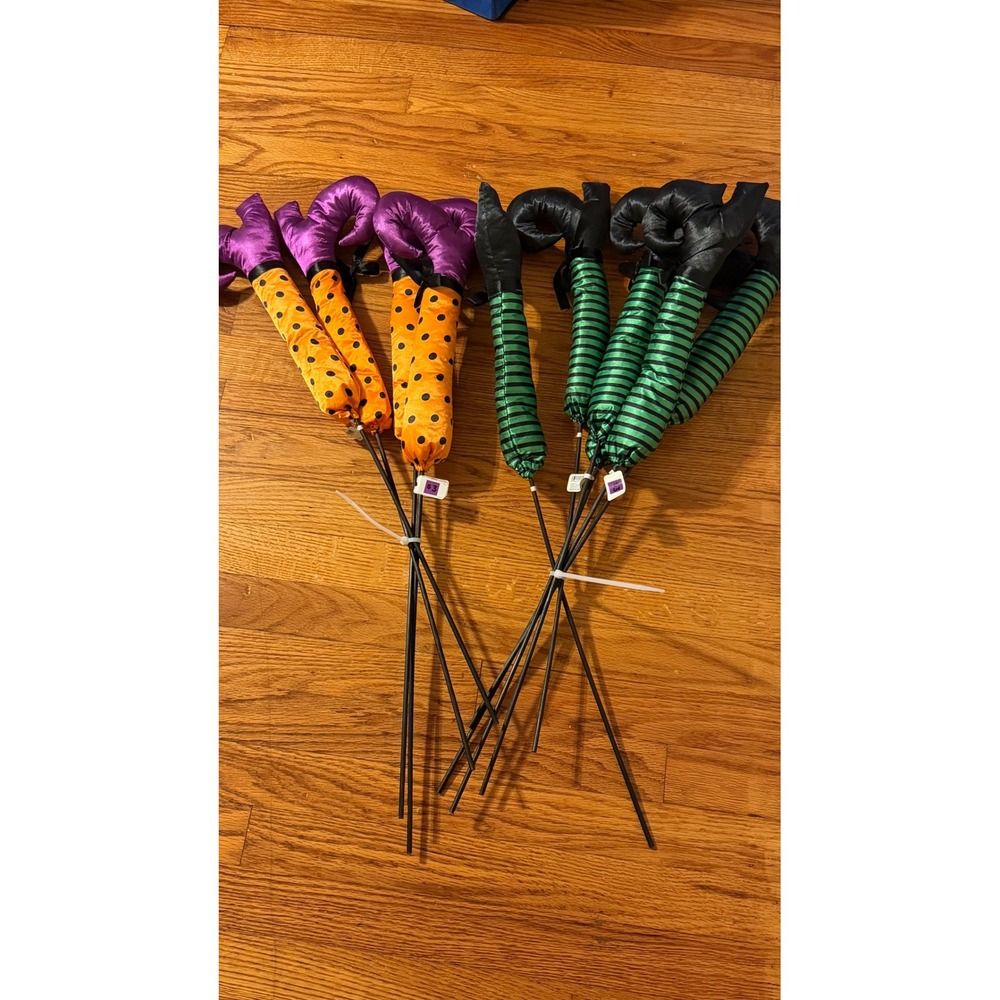 Halloween Witch Leg Stakes Outdoor Yard Decor Polka Dot Striped 5 Pairs